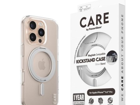 CARE by PanzerGlass iPhone 16 Pro Feature Kickstand Case - MagSafe Kompatibel - Transparent   Silver on Sale