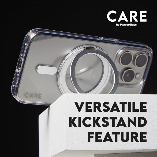 CARE by PanzerGlass iPhone 16 Pro Feature Kickstand Case - MagSafe Kompatibel - Transparent   Silver on Sale